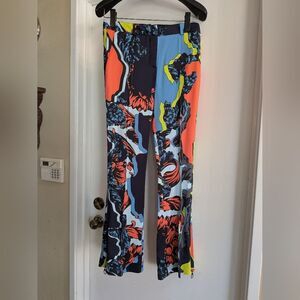 Versace Multicolor Patterned Wide Leg Zipper Silk Pants Luxury Maximalist 38